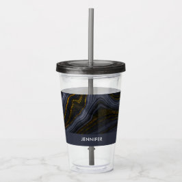 Moderner Black & Gold Agate Stone Abstrakt Acryltrinkbecher