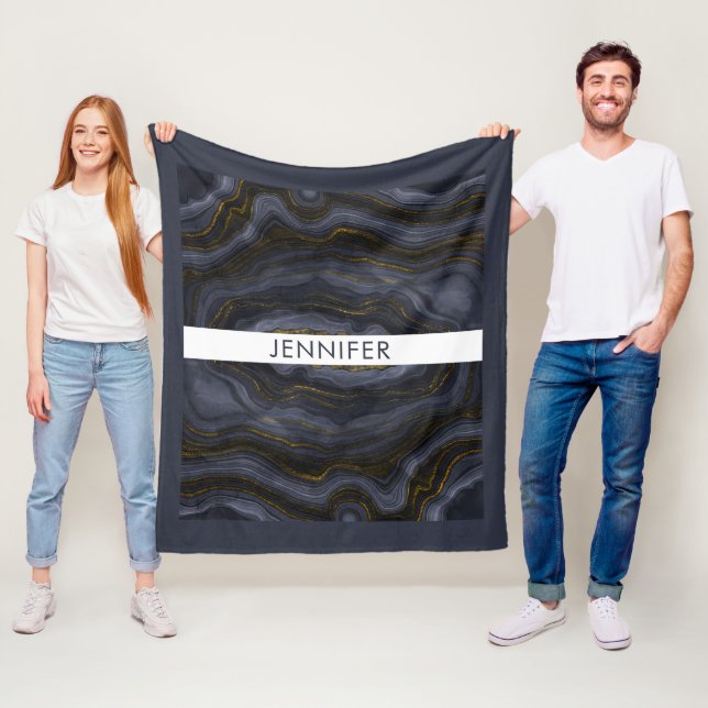 Moderner Black & Gold Agate Stone Abstrakt Fleecedecke (Beispiel)