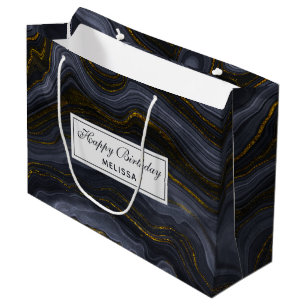 Moderner Black & Gold Agate Stone Abstrakt Geburts Große Geschenktüte
