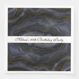 Moderner Black & Gold Agate Stone Abstrakt Geburts Serviette