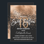 Moderner Black Gold Glitzer Confetti Sweet 16 Einladung<br><div class="desc">Dieses schicke und glamouröse Sweet 16 Invitation ist ein trendiges und modisches Design mit einem Imitat gedruckt gürlich funkelnd Gold Glitzer Sequin, abstrakt Konfetti ombre Farbverlauf auf einem schwarzen Hintergrund. Es ist perfekt für das moderne und elegante Geburtstagsmädchen mit seinem hübschen und künstlerischen, weißen Pinselstrich und individueller Typografie. Passen Sie...</div>