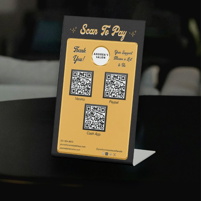 Moderner Black Gold Scan zur Bezahlung von QR Code Sockelschild (Von Creator hochgeladen)
