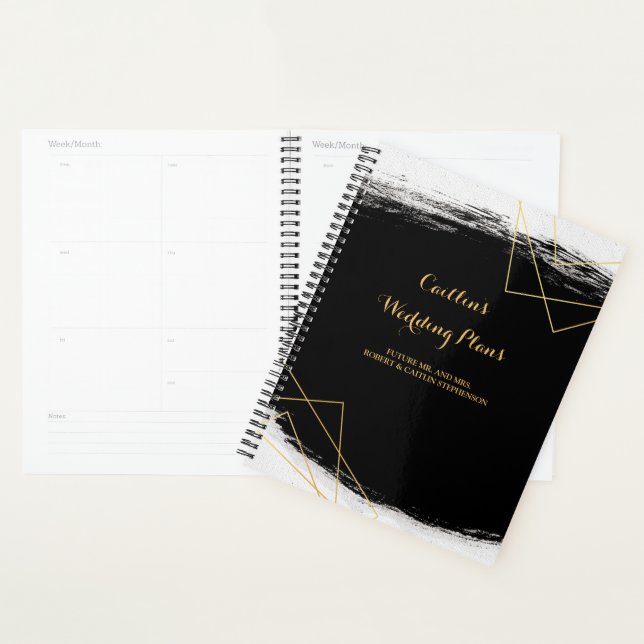 Moderner Black & Gold Watercolor Geo Wedding Plane Planer (Anzeige)
