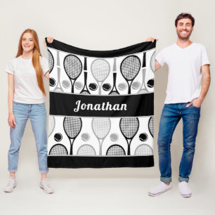 Moderner Black & Gray Tennis Spielercoach Name Spo Fleecedecke