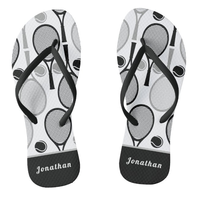 Moderner Black & Gray Tennis Spielercoach Name Spo Flip Flops (Fußbett)