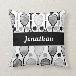 Moderner Black & Gray Tennis Spielercoach Name Spo Kissen