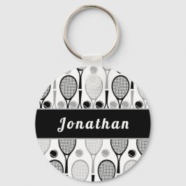 Moderner Black & Gray Tennis Spielercoach Name Spo Schlüsselanhänger