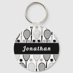 Moderner Black & Gray Tennis Spielercoach Name Spo Schlüsselanhänger