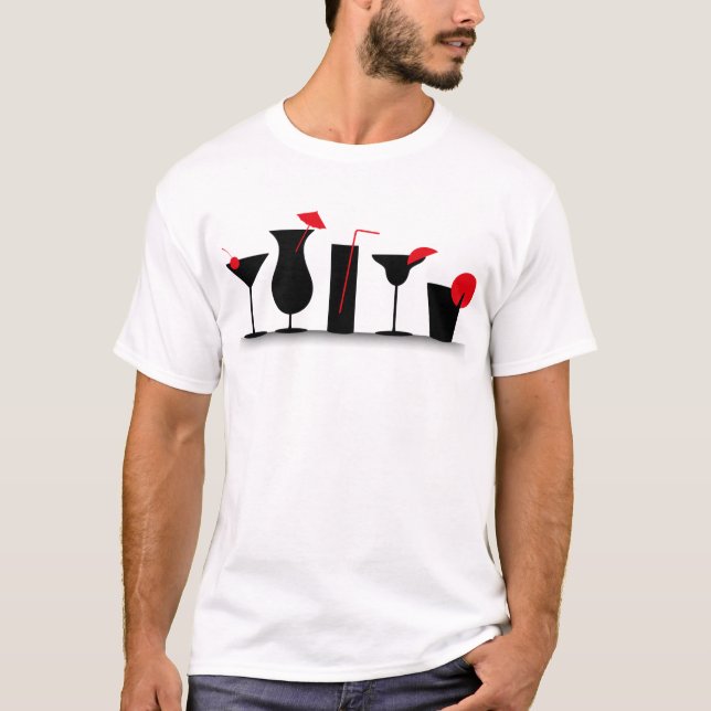 Moderner Black Red Cocktail Mixed Drink Tropical T-Shirt (Vorderseite)