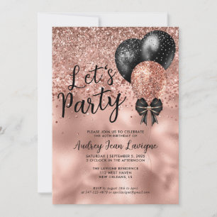 Moderner Black Rose Gold Ballon Lasse Party Geburt Einladung