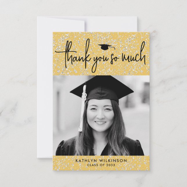 Moderner Black Script Gold Abschluss Danke Karte (Vorderseite)