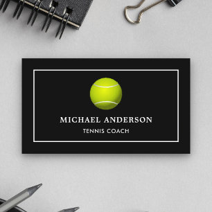 Moderner Black Sports Beruflich Tennis Coach Visitenkarte