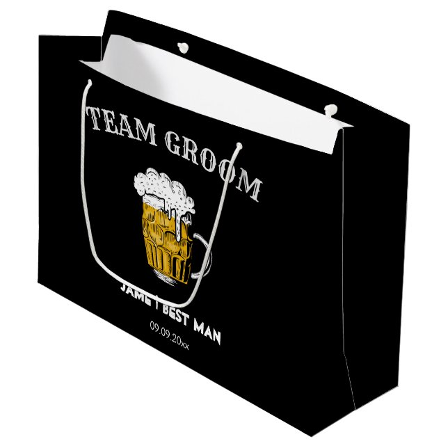 Moderner Black Team Trauzeuge Bachelor Große Geschenktüte (Vorderseite Schrägansicht)