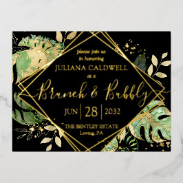 Moderner Black Tropical Bridal Brunch & Bubbly Gol Folie Einladungspostkarte