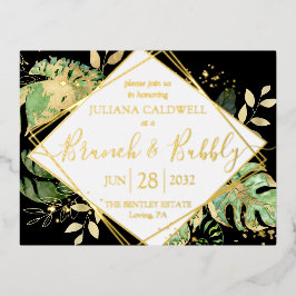 Moderner Black Tropical Bridal Brunch & Bubbly Gol Folie Einladungspostkarte