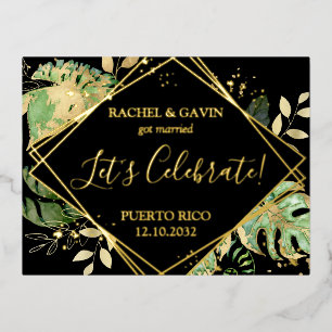 Moderner Black Tropical Wedding Elopement Empfang Folie Einladungspostkarte