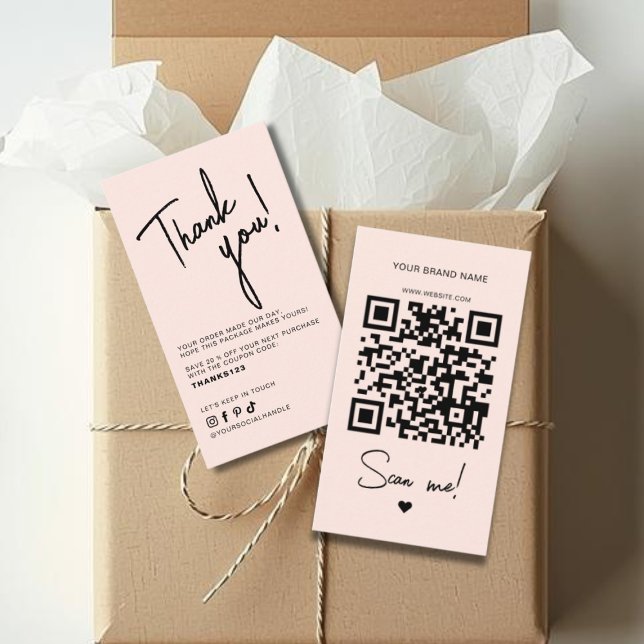 Moderner blassrosa Bestell-Danke-QR-Code Visitenkarte (Von Creator hochgeladen)