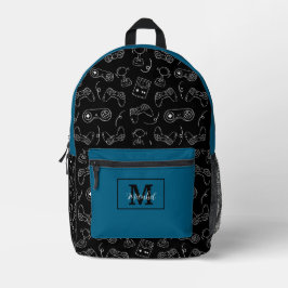 Moderner Blau-Schwarzer-Videospiel-Gamer  Bedruckter Rucksack