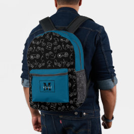 Moderner Blau-Schwarzer-Videospiel-Gamer Bedruckter Rucksack