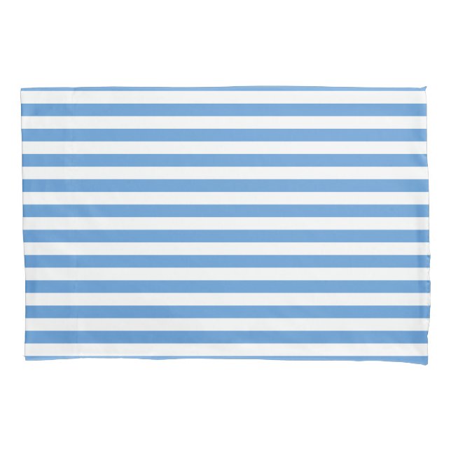 Moderner Blau- und Weißstreifen-Strand Kissenbezug (Vorderseite-Links)