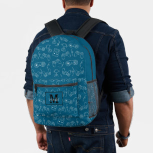 Moderner Blau-Weiß-Videospiel-Gamer Bedruckter Rucksack