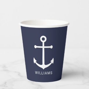 Moderner Blaue Navy-Anker mit Individuelle Name Pappbecher
