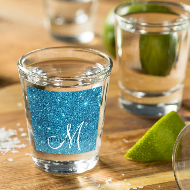 Moderner blauer Glitzer Glitzern Personalisiert Na Schnapsglas (Von Creator hochgeladen)