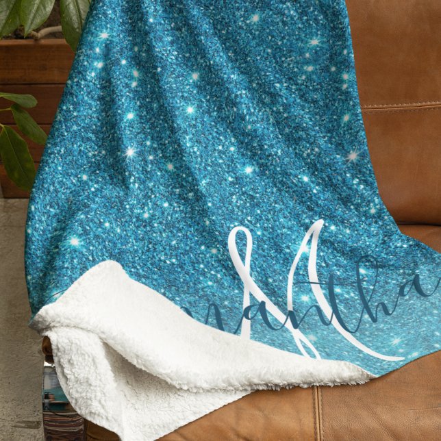 Moderner blauer Glitzer Glitzern Personalisiert Na Sherpadecke (Von Creator hochgeladen)
