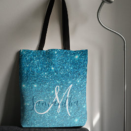 Moderner blauer Glitzer Glitzern Personalisiert Na Tasche