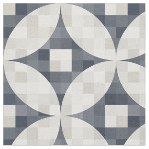 Moderner blauer Karo in Grau und Beige Stoff