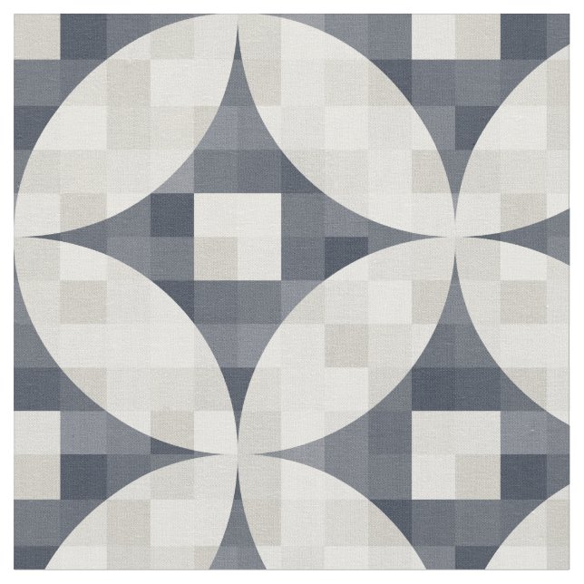 Moderner blauer Karo in Grau und Beige Stoff (Nahaufnahme)