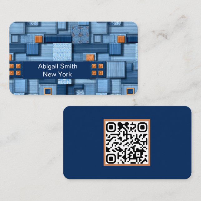 Moderner blauer Mosaik-QR-Code Visitenkarte (Vorne/Hinten)