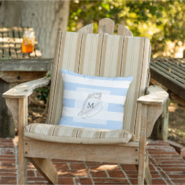 Moderner, blauer Streifen, mit Monogramm Strand Kissen