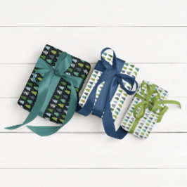 Moderner Blauer und grüner Weihnachtsbaum Geschenkpapier Set