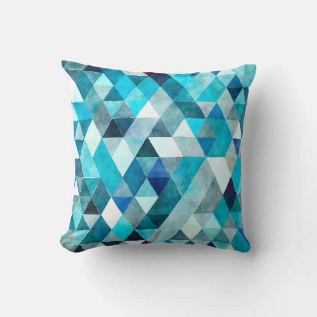 Moderner blauer Watercolorabstraktes Throw-Kissen Kissen (Vorderseite)