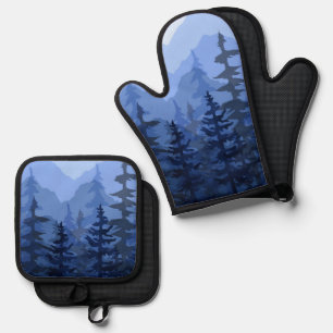 Moderner Blaugebirgswald Ofenhandschuh & Topflappen-Set