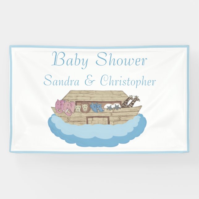Moderner Blue Baby Shower Boy Noah's Ark Elephant Banner (Horizontal)