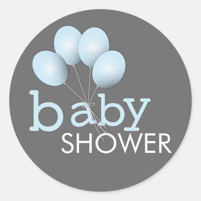 Moderner Blue Balloon Baby Showaufkleber Runder Aufkleber (Vorderseite)