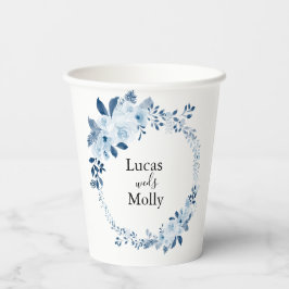 Moderner Blue French Floral Wedpaper Cup Pappbecher