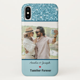 Moderner Blue Glitzer Custom Liebe Couple Foto Case-Mate iPhone Hülle