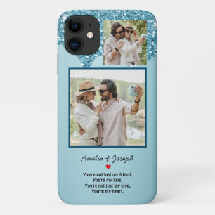 Moderner Blue Glitzer Custom Liebe Couple Foto Case-Mate iPhone Hülle