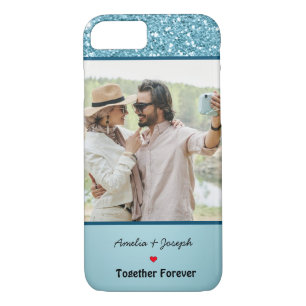 Moderner Blue Glitzer Custom Liebe Couple Foto Case-Mate iPhone Hülle
