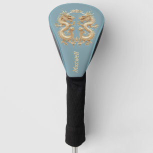 Moderner Blue Gold zweiköpfiger Drache Golf Headcover