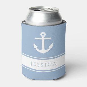 Moderner Blue Nautical Anchor Individuelle Name Dosenkühler