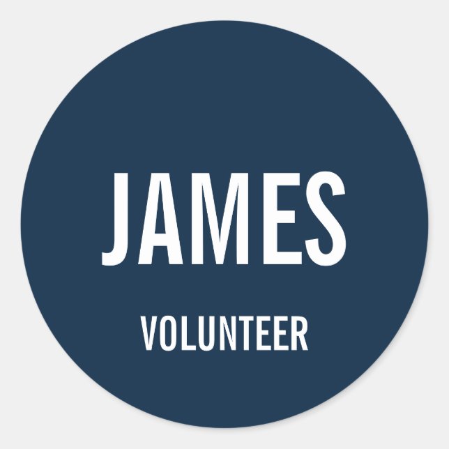 Moderner Blue Volunteer Name Classic Round Sticker (Vorderseite)