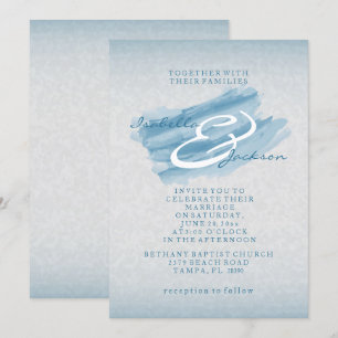Moderner Blue Watercolor Splash Wedding Style Einladung