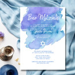 Moderner Blue Watercolor Star von David BAR MITZVA Einladung<br><div class="desc">Schöne religiöse jüdische Bat (oder Bar) Mitzvah Einladungskarten. Helles Aquarellblau und leicht lila mit dem Stern von David in Weiß. Moderne Drehbücher. 'Wird an die TORAH als Bar Mitzvah gerufen'. Präfekt für den 13-jährigen Sohn,  Junge. Einfach zu bearbeiten - einfach Ihre Informationen / Text hinzufügen.</div>