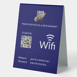 Moderner Blue Wifi QR Code und Ihr Business Logo Tischaufsteller