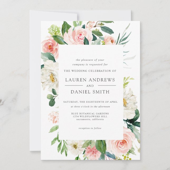 Moderner Blues | Alle in einem Chic Floral Wedding Einladung (Vorderseite)