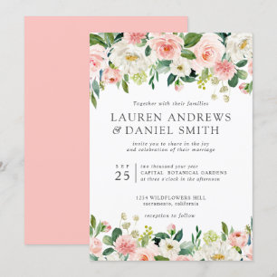 Moderner Blues Chic Botanical Garland Hochzeit Einladung